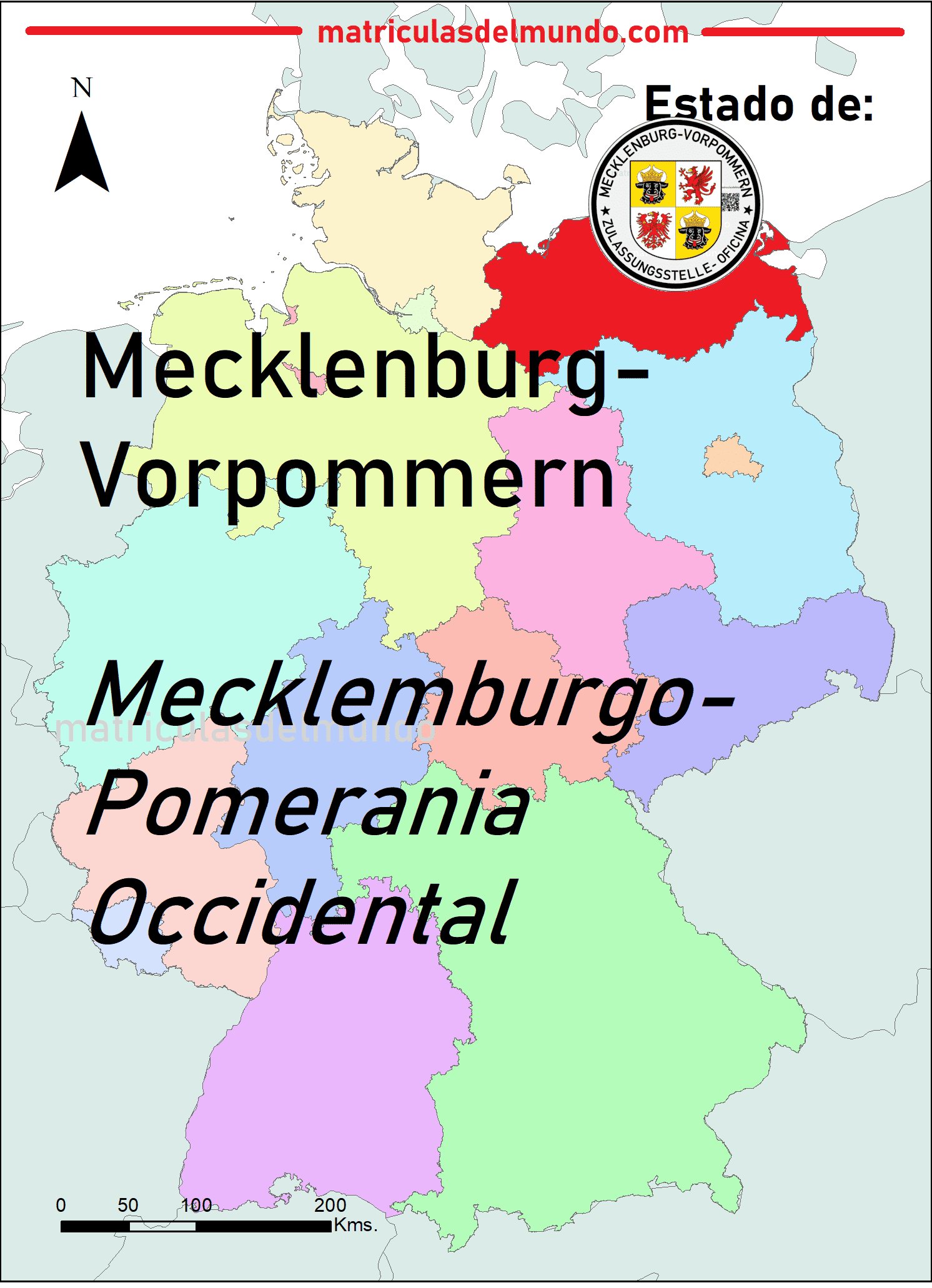 Kartenbild von Mecklemburgo-Pomerania Occidental